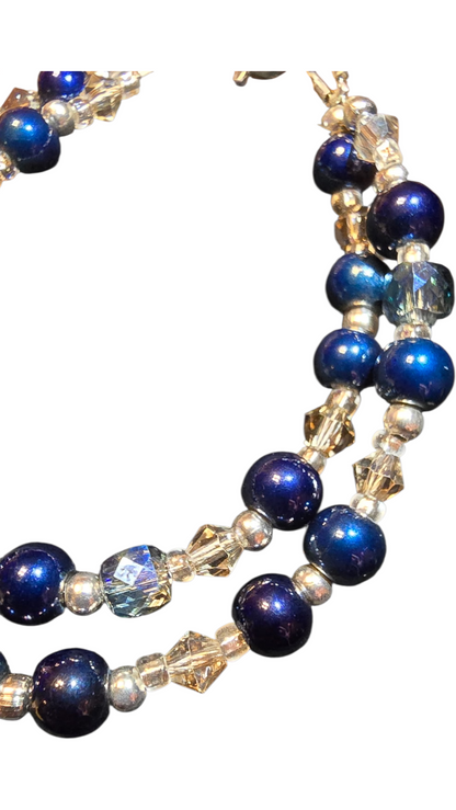 Handmade Bracelet and Earring Set, Navy & Silver Crystal, 7"