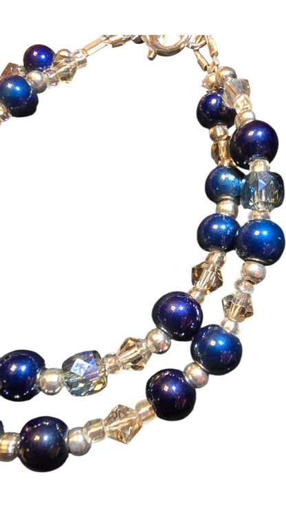 Handmade Bracelet and Earring Set, Navy & Silver Crystal, 7"