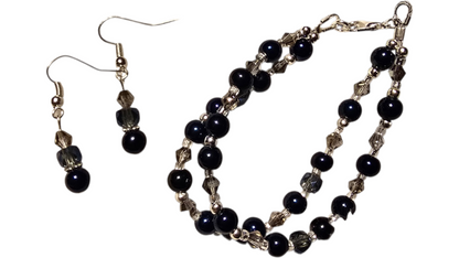 Handmade Bracelet and Earring Set, Navy & Silver Crystal, 7"