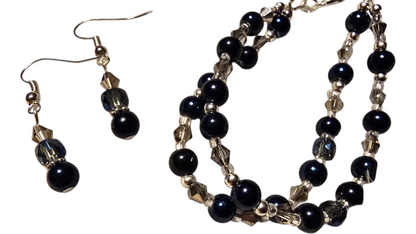 Handmade Bracelet and Earring Set, Navy & Silver Crystal, 7"
