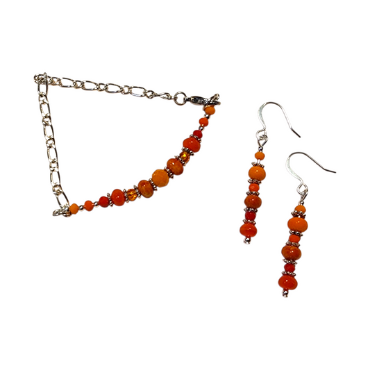 Handmade Bracelet and Earring Set, Orange Crystal, 7"