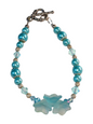 Handmade Bracelet, Blue Flowers & Pearls