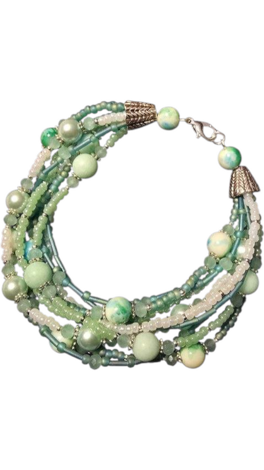 Handmade Beaded Bracelet, 9-Strand - Mint, 8.5"