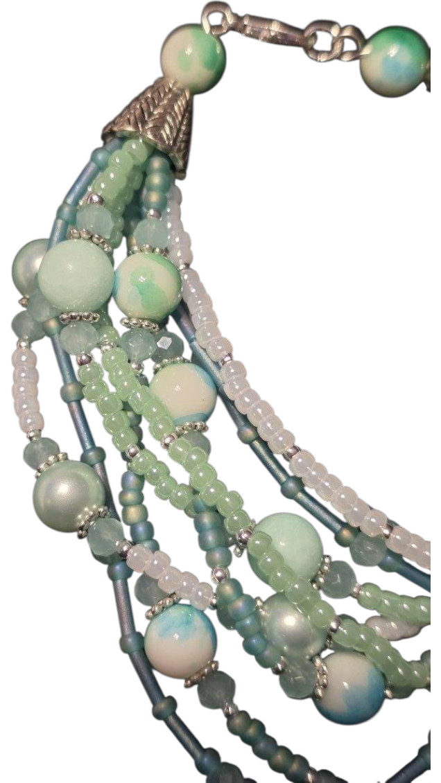 Handmade Beaded Bracelet, 9-Strand - Mint, 8.5"