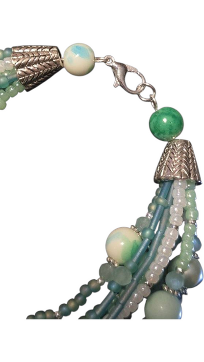 Handmade Beaded Bracelet, 9-Strand - Mint, 8.5"