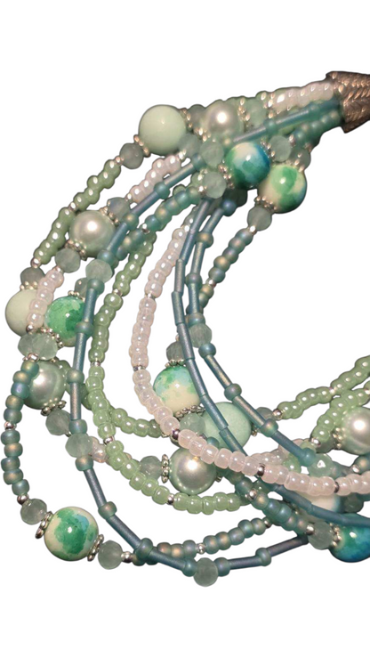 Handmade Beaded Bracelet, 9-Strand - Mint, 8.5"