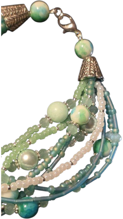 Handmade Beaded Bracelet, 9-Strand - Mint, 8.5"