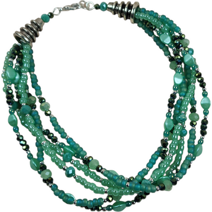 Handmade Beaded Bracelet, 6-Strand - Mint and Light Green, 9"