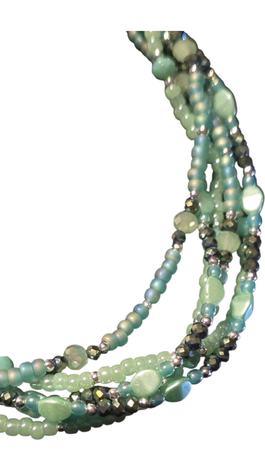 Handmade Beaded Bracelet, 6-Strand - Mint and Light Green, 9"