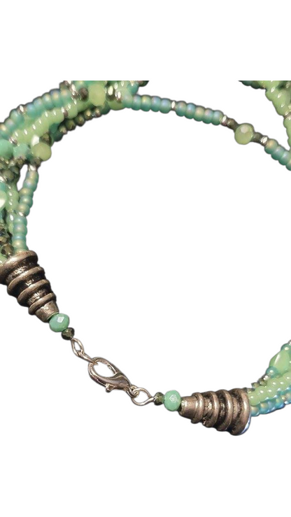 Handmade Beaded Bracelet, 6-Strand - Mint and Light Green, 9"