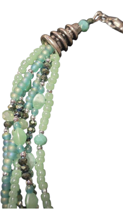 Handmade Beaded Bracelet, 6-Strand - Mint and Light Green, 9"
