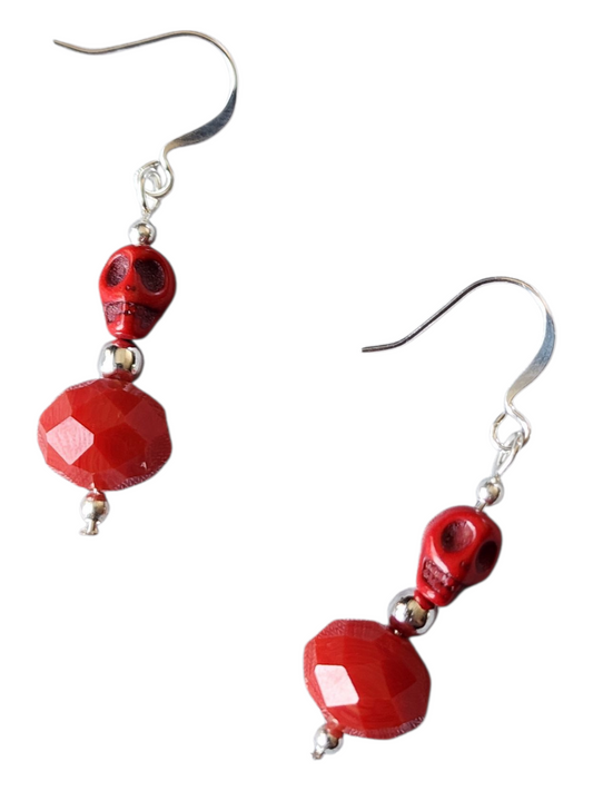Beaded Earring - Skulls and Crystal, Assorted Colors