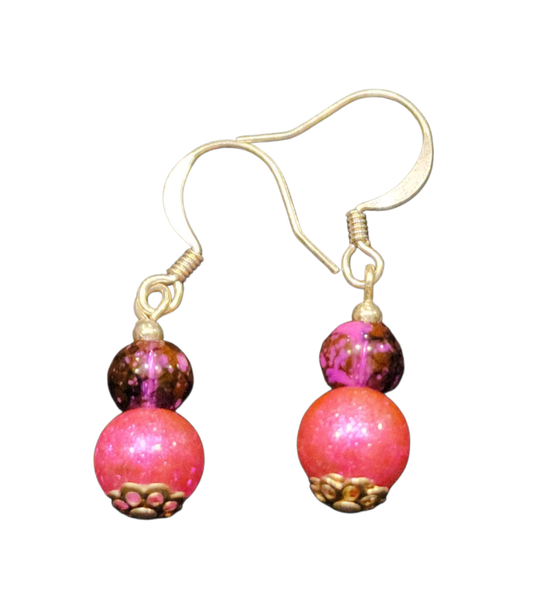 Handmade Glass & Crystal Earrings, Simple Assorted Colors - Pinks