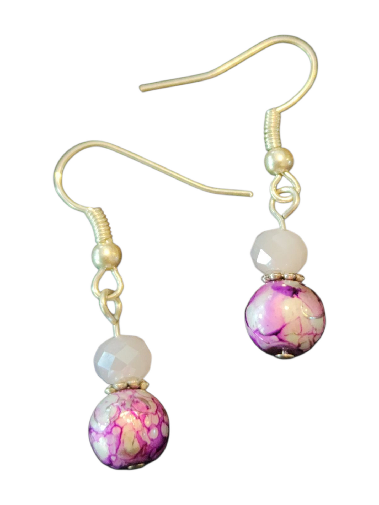 Handmade Glass & Crystal Earrings, Simple Assorted Colors - Purples