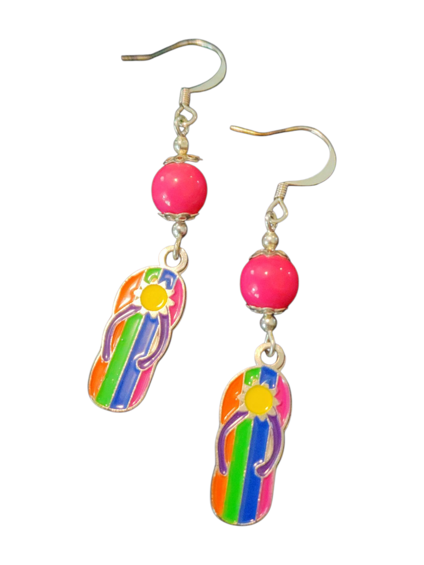Handmade Enamel Metal Charm Earrings – Flip Flops, Assorted Colors