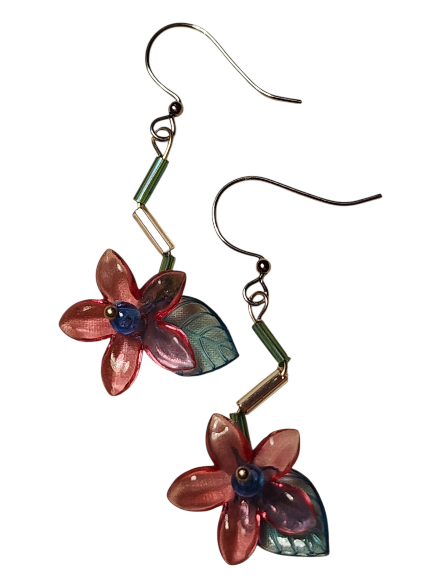 Handmade Beaded Earrings, Flower Drops - Assorted Colors