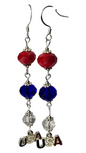Handmade Earrings, Crystal & Charm - Patriotic