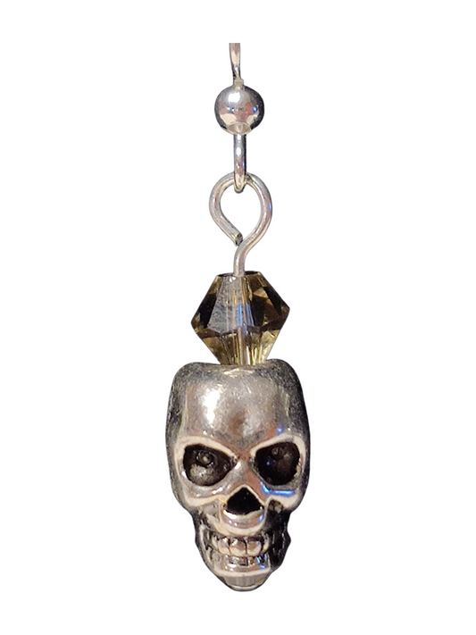 Handmade Earrings, Metal Skulls with Crystal