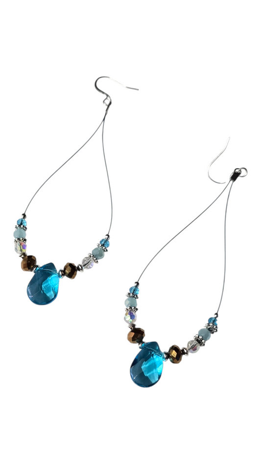 Handmade Earrings  - Elegant Wire Teardrops with Crystals