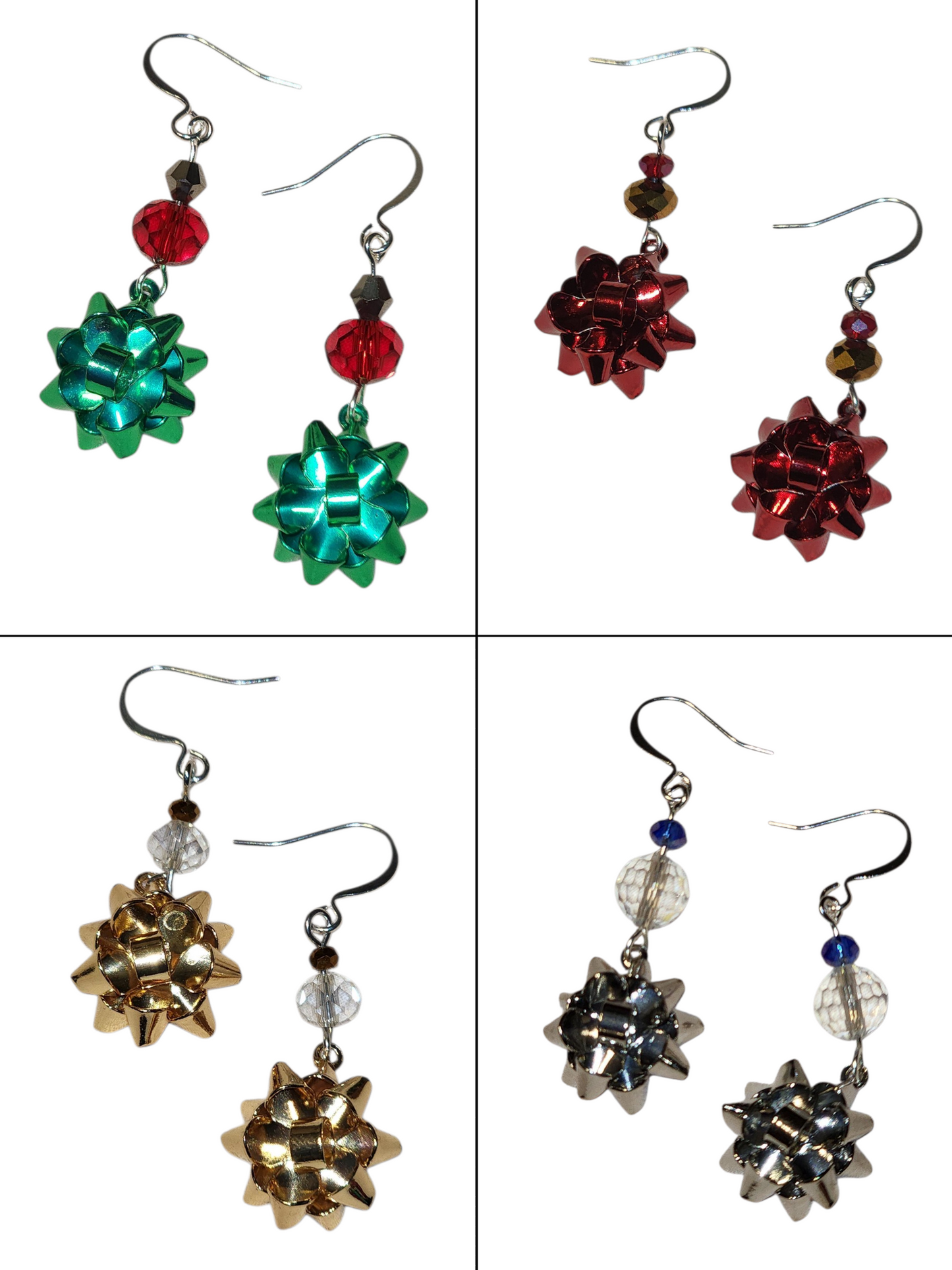 Handmade Christmas Holiday Bow Earrings - Assorted Colors