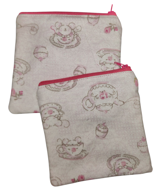Zipper Pouch, Small - Tea Cup Mice