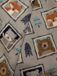 Throw Blanket - Woodland Critters in Squares on Grey Fleece::Matching