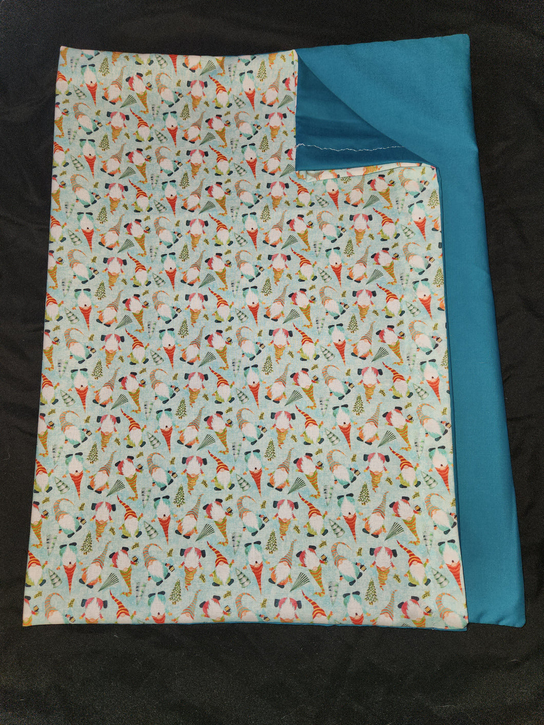 Pillowcase - Holiday - Tiny Gnomes & Trees Aqua Cotton::Teal Cotton