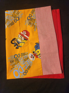 Toddler Pillowcase / Travel Pillowcase - Universal Despicable Me; Minions, "Bee-do" Cotton w/Red & White Stripe Cotton::Red Cotton