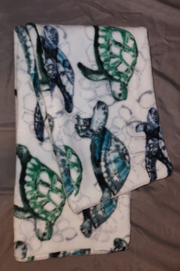 Infinity Scarf - Turtles, Blue and Green on White Fleece