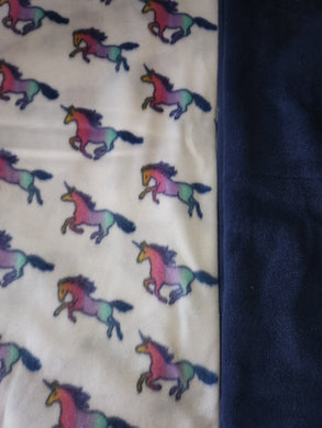 Throw Blanket - Unicorns, Rainbow on White Fleece::Navy Fleece