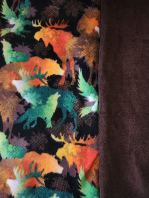 Throw Blanket - Wilderness Animals, Colorful Camo Fleece::Brown Fleece