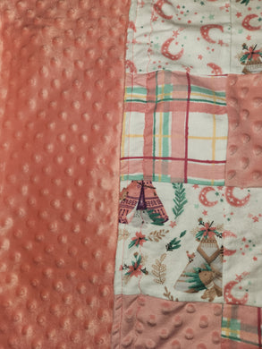 Baby Blanket - Wilderness & Teepees Salmon Patchwork::Salmon Bumpy