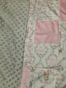 Baby Blanket - Woodland Animals Pink Patchwork::Grey Bumpy