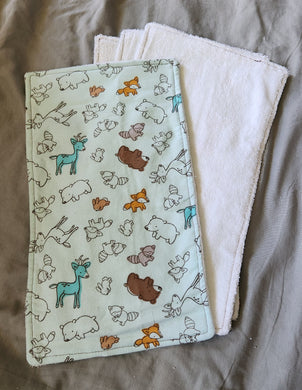 Burp Cloth - 4 Pack - Woodland Critters, Online and Color on Light Blue Flannel::White Terry Cloth
