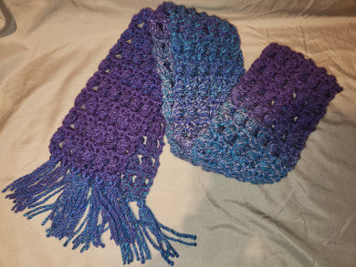 Crocheted Scarf - Purple, Blue, & Teal Blend