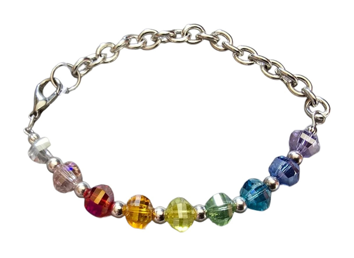 Handmade Bracelet, Crystal w/ Chain - Rainbow Pillows