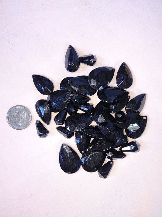 Jewelry Destash, Assorted Black Acrylic Teardrops