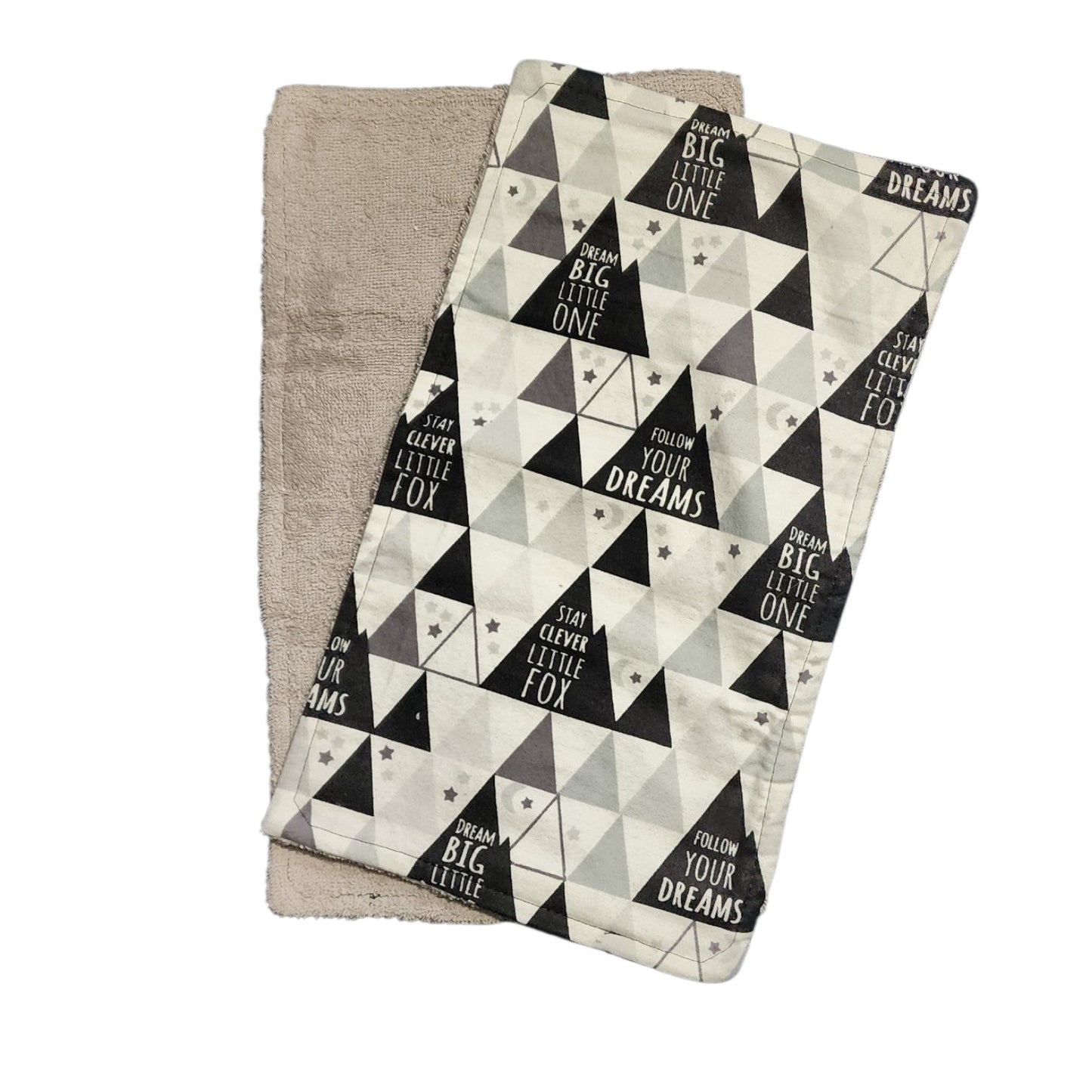 Baby Burp Cloth Pair - Whimsical Quotes & Mountains Greyscale Flannel