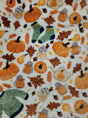Throw Blanket - Fall, Cozy Pumpkins & Sweaters on White Sew Lush