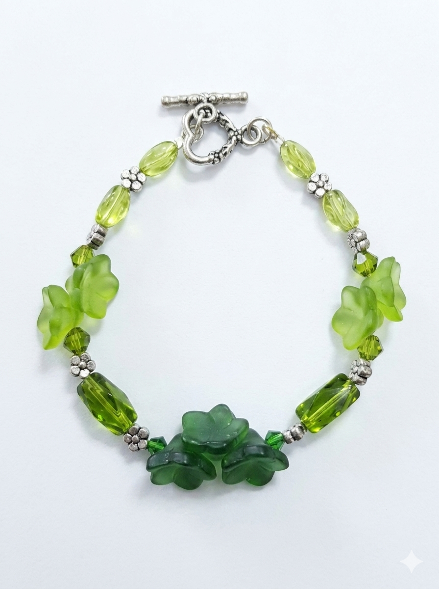 Handmade Bracelet, Flowers, Pearls & Crystals