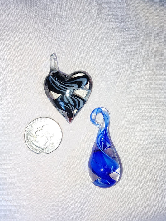 Jewelry Destash, Glass Pendant - Heart & Teardrop