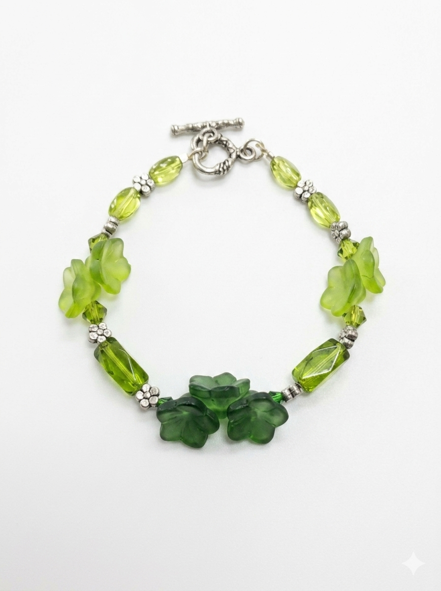 Handmade Bracelet, Flowers, Pearls & Crystals
