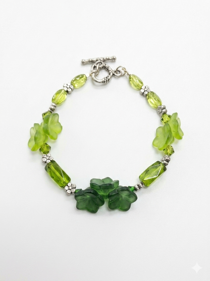 Handmade Bracelet, Flowers, Pearls & Crystals