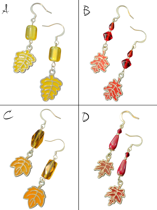 Handmade Fall Earrings, Metal Leaves Charm - Assorted Colors