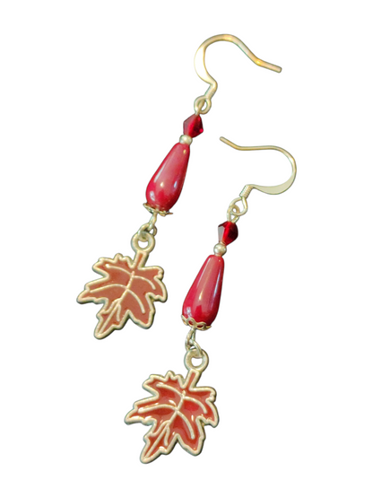 Handmade Fall Earrings, Metal Leaves Charm - Assorted Colors
