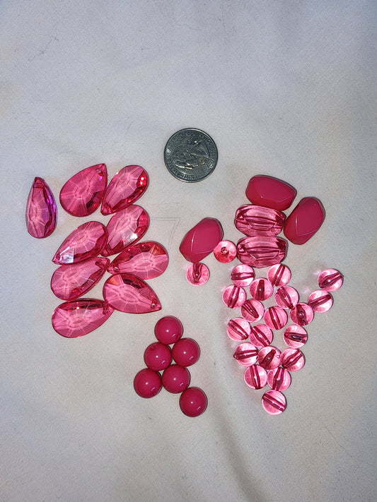 Jewelry Destash, Assorted Pink Acrylic Beads