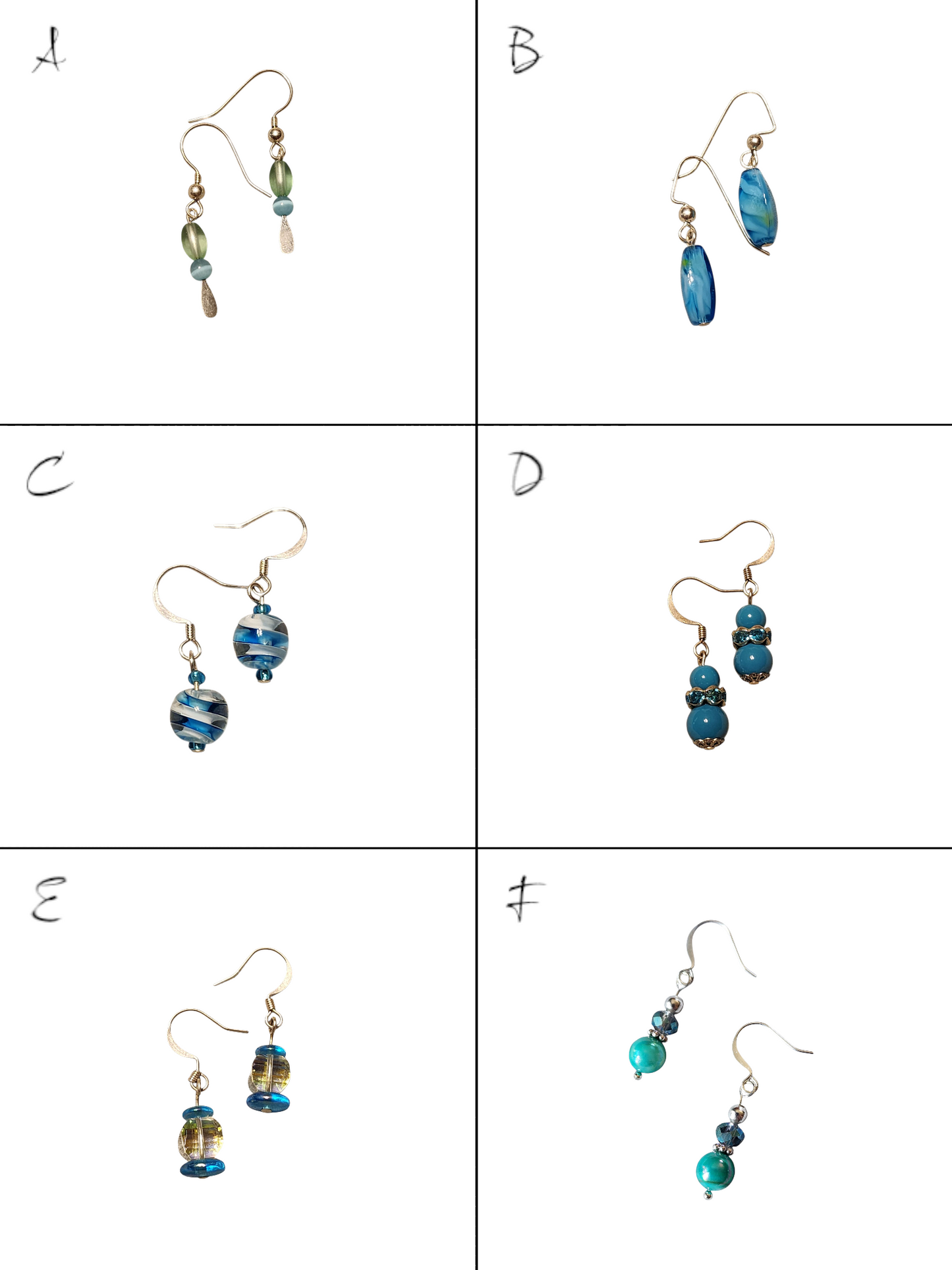 Glass & Crystal Earrings, Assorted Turquoise & Aquas