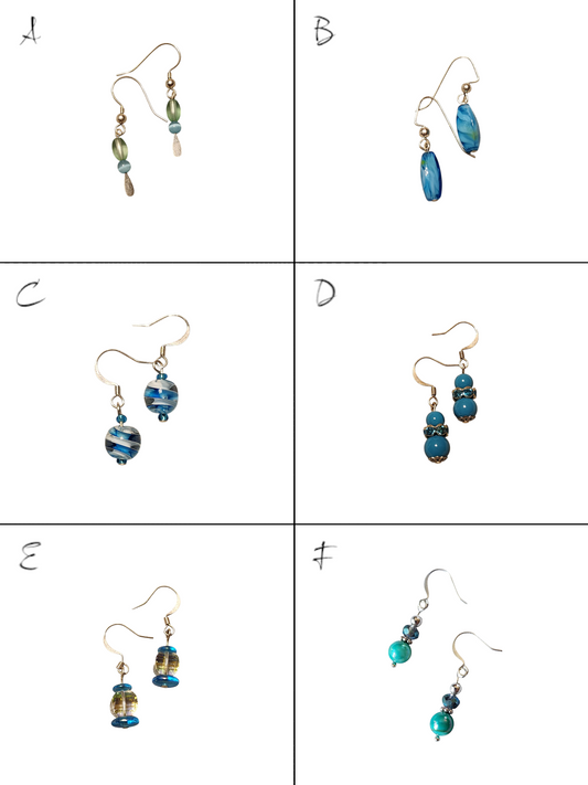 Glass & Crystal Earrings, Assorted Turquoise & Aquas
