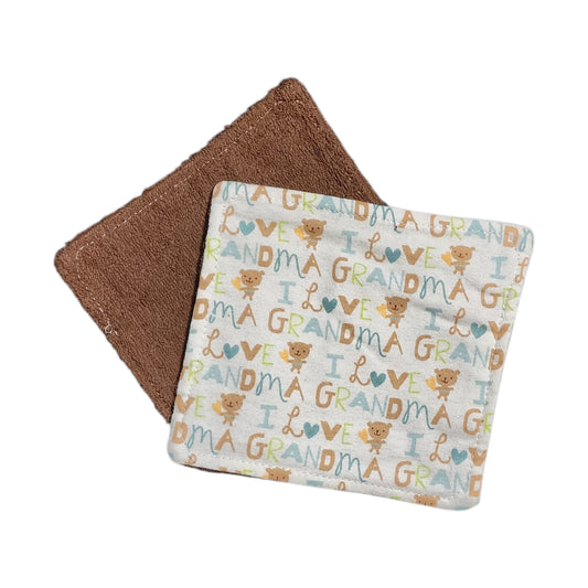 Baby Small Washcloth Pair - I Love Grandma Flannel