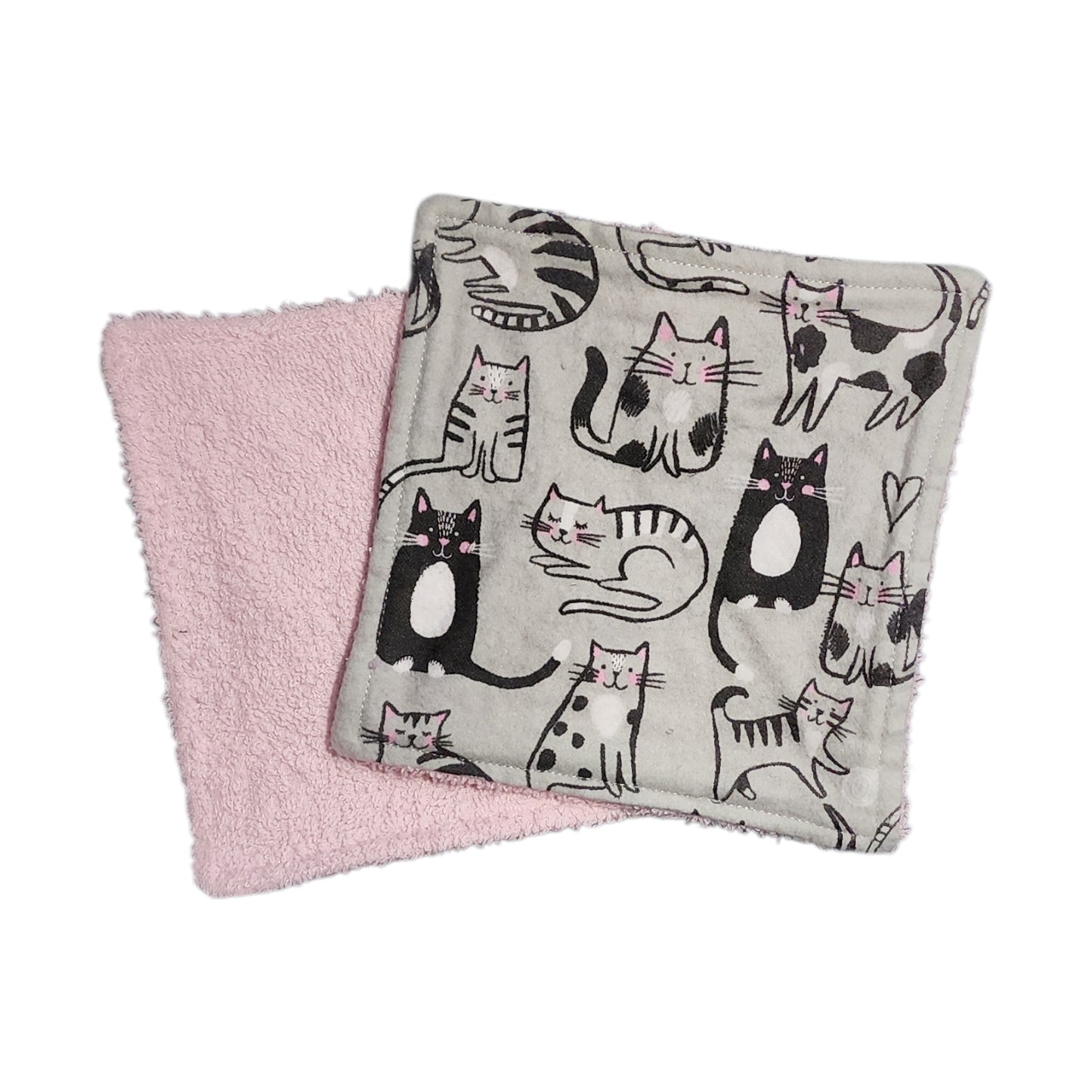 Baby Small Washcloth Pair - Cats, Black on Grey